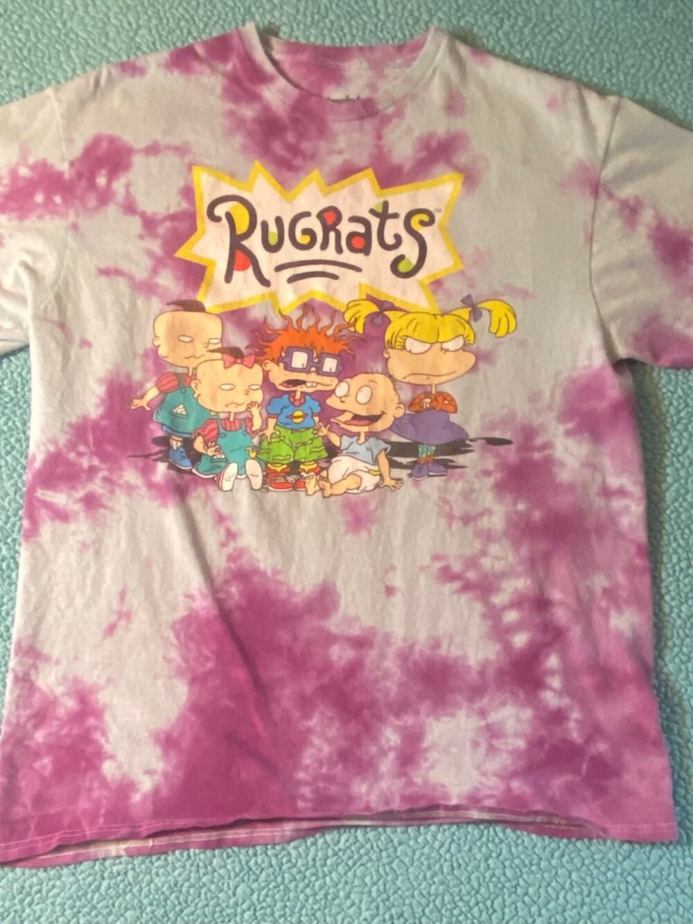 Rugrats Tie Dye T-shirt Large Unisex Blue Purple